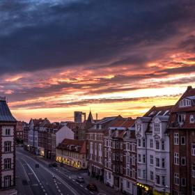 Aftenbillede af Frederiks Alle fra oven, Aarhus